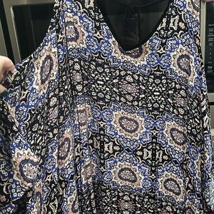 Astr Black and Blue Paisley Midi tie back Dress or cover up